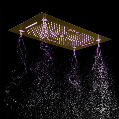 Premium Recessed Led Bluetooth Shower Combo With Heavy Duty Slide Rail 6 Way High Pressure Rainfall Tub Faucet Kit In Brushed Nickel rain panel with lights