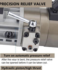 Close-up of precision relief valve on Heavy Duty Electric Rebar Bender Machine With Brushless Motor, showing hydraulic pressure adjustment.