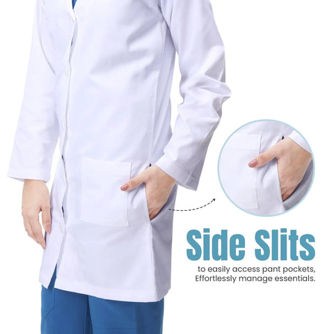 White Lab Coat For Women With Long Sleeves, 1 Pack, Small Size, Professional Medical Coat With Side Slit For Easy Pocket Access