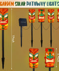4 Pack Solar Tiki Light Decor Waterproof Tiki Statues for Outdoor Hawaiian Party, colorful resin tiki lights with stakes