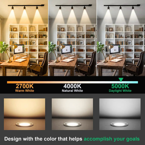 Comparison of lighting hues: 2700K warm, 4000K neutral, 5000K daylight, using GU10 LED Light Bulbs 5000K Daylight For Kitchen.