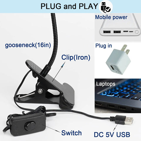 USB Powered UV LED Black Light Clamp Lamp With Flexible Gooseneck Clip 5W 395nm shown with USB and plug options.
