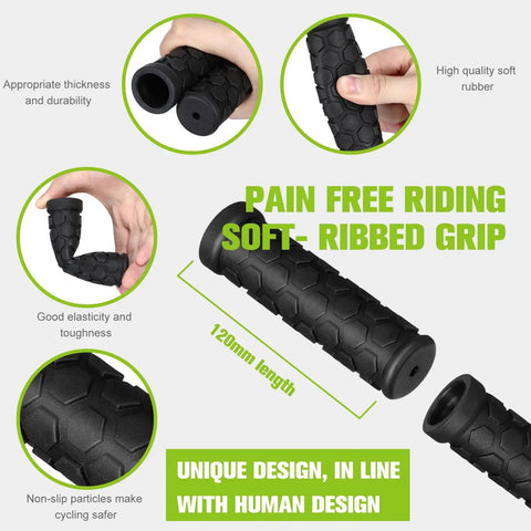 48 Pack Black Bike Handlebar Grips Non Slip Rubber Replacement with hexagon tread, 120mm length, shown with comfort and durability features