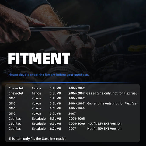 Fitment chart for Fuel Pump For Chevy Tahoe 4.8L V8 And 5.3L V8 2004 2007 Gasoline Engine Drop In Fit Plus Cadillac Escalade