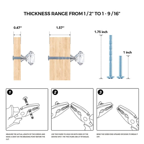 Installation guide for Crystal Glass Drawer Knobs 25 Pack Diamond Shaped 30mm with Silver Base for Cabinets and Furniture.