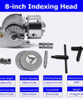 Built Tough Universal 3 Jaw Chuck Milling Indexing Head With Sweet Precision Rotary Table showing specifications and parts.
