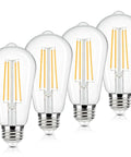 Four 4 Pack Vintage LED Edison Bulbs 60W Equivalent, 6W ST58 2700K Warm White Antique Filament Bulbs, E26 Medium Base, Clear Glass