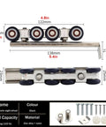 Heavy Duty Sliding Barn Door Hardware Kit In Black Rail For Double Doors with zinc alloy 8-wheel hangers, dimensions shown.