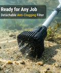 Close-up of a submersible pump's detachable anti-clogging filter in a shallow pond, Brushless Stick Water Transfer Pump Compatible With 20V Battery Cordless Submersible Utility Pump For Pool Garden And Pond 720 GPH Flow Rate Lightweight Handheld Design Battery And Charger Not Included No Brainer DIY Water Transfer
