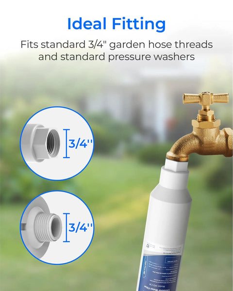 Hard Water Filter For Hose Car Wash And Window Cleaning Water Deionizer For Cars Boats And More Softens Water Keeps Scale At Bay And Delivers A Spot Free Finish 4 Pack With 2 Hose Protectors attached to 3/4 inch garden hose fitting