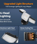 Upgraded 85W LED Flood Lamp Sheds 10000 Lumens Of Real Juice with four pivot heads and aluminum light head.