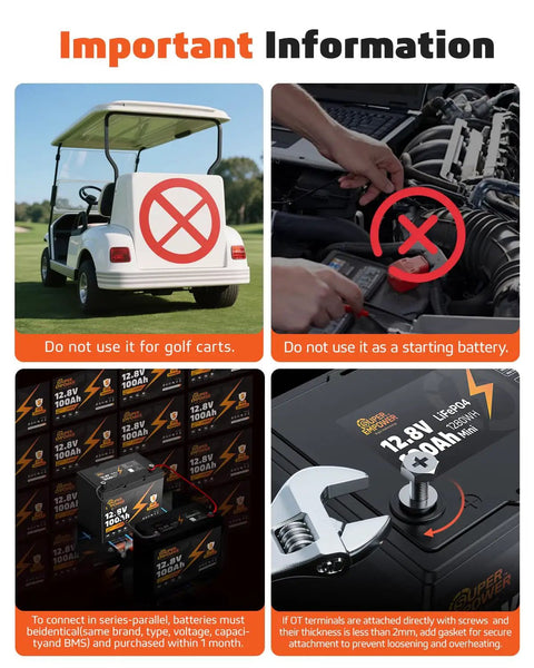Important information regarding Heavy Duty 12 Volt 100 Ah LiFePO4 Deep Cycle Battery For RVs Campers Trolling Motor And Off Grid Solar Energy System.