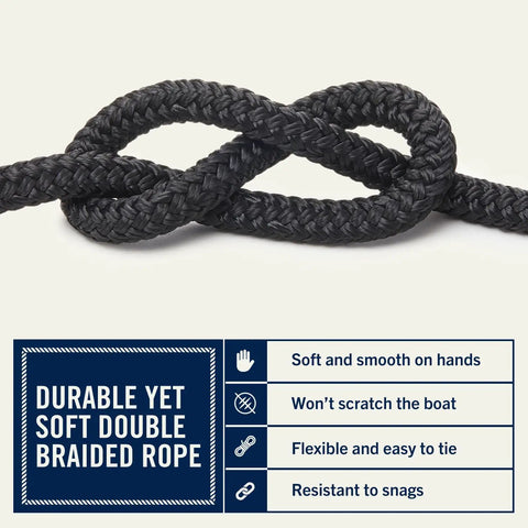 Close-up of Four Pack Six Foot Dock Lines With Five Inch Loops Premium Three Eighths Inch Double Braided Nylon Mooring Rope showing flexibility