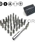 Drop Dead Tough Tamper Proof Security Bit Set Loaded With Rock Solid Phillips Torx And Hex Magnetic Drivers For Power Drills And Impact Guns 33 Piece Chrome Vanadium Steel Kit with assorted driver bits