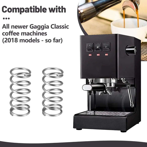 9 Bar OPV Espresso Machine Spring Replacement Kit For Gaggia Classic Pro And Classic next to espresso machine, two springs visible