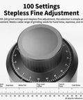 Top Tier Electric Espresso Coffee Grinder With 80MM Stainless Steel Flat Burr features a stepless fine adjustment dial.