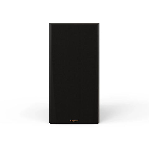 Front view of RP 600M II Ebony Bookshelf Speakers With A Bigger Tractrix Horn And 1 Inch LTS Titanium Tweeter, showing sleek design.
