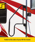 Heavy Duty Rv Grab Bar With Slick Black Aluminum Build Holds Fast During Rough Roads And Keeps Your Footing Locked In Tight For Zero Fuss Camper Access And Smooth Trailer Getaways Every Single Day, folds to RV side