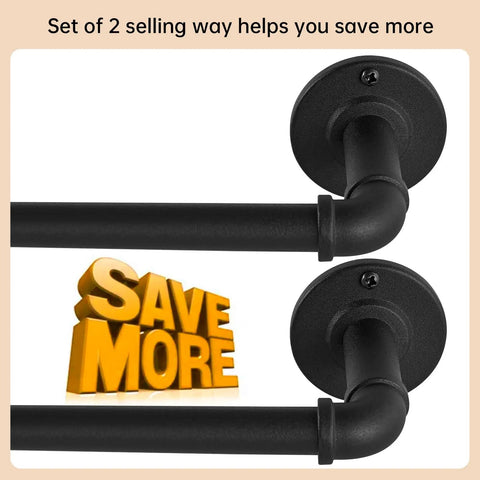 Two Pack Heavy Duty Curtain Rod Set For Windows 48 To 84 Inches Blackout Wrap Around Design with "Save More" text