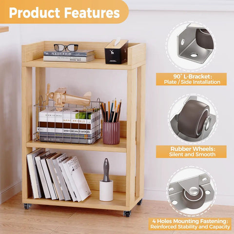 Heavy Duty One Inch Low Profile Side Mount Caster Wheels With Solid Rubber Fixed Rollers For Wooden Furniture Cabinets And Drawers on a wooden shelf.