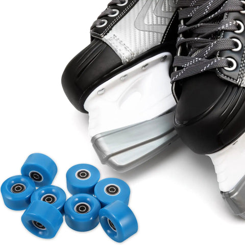 Quad Skate Wheels Replacement Set 8 Dark Blue PU Non Light Up Wheels With Spanner For Outdoor Roller Skates And Scooters, Easy Install