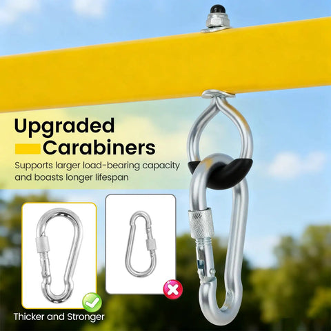 Heavy Duty 550lbs Metal Swing Set for Backyard with upgraded carabiners on yellow steel frame