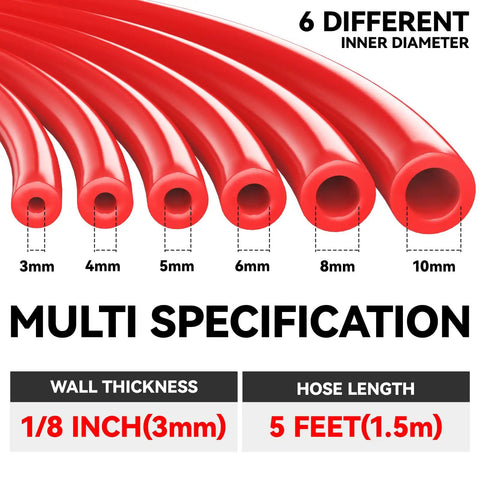 Six Piece Red Silicone Vacuum Hose Kit Covers 1/8 To 3/8 Inch For Cars And Engines Perfect For Your Garage Setup To Fix Water Or Air Lines Smoothly, 3mm-10mm sizes