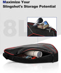 Close-up of waterproof side door storage bag for Polaris Slingshot 2015 to 2023, showing dual compartments with zippers.