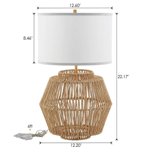 2 Pack Woven Rattan Table Lamps With Plug In Boho White Fabric Shade For Nightstand End Table Living Room Bedroom Entryway Farmhouse Decor Great For Ambient Glow And Cozy Bohemian Vibe