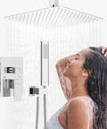 Brushed Nickel Rain Shower System With 10 Inch Rain Head And Handheld, Full Shower Faucet Set With Valve in use
