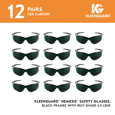 Nemesis Safety Glasses with IRUV Shade 5.0 Lenses in Black Frame, ANSI Z87.1 Plus Certified Eye Protection, Lightweight Sporty Build