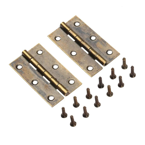 2 Pack Antique Bronze Butt Hinges Straight Up Premium Vintage Decorative Hardware for cabinet drawer doors with screws.