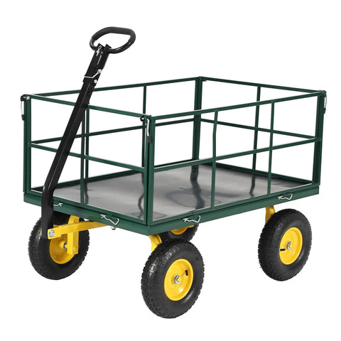 Heavy Duty 1500 Lbs Steel Garden Cart With 3 In 1 Utility Wagon Flatbed Removable Mesh Sides 13 Inch All Terrain Tires
