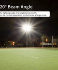 Heavy-Duty 600W LED Flood Light, 60,000 Lumen Ultra-Bright Outdoor Security Lighting illuminating a field at night, 120° beam angle