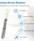 Twenty Piece Window Screen Plunger Latches, Top Notch Aluminum Alloy Spring Push Pins, Heavy Duty Retractable Clip Hardware For No Fuss Hidden Install And Quick Replacement Fixes displayed with flexible spring design and white top.