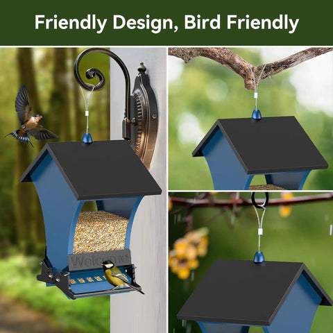 Squirrel Proof Bird Feeder For Outdoors, 5 Pound Metal Hanging Feeder with Two Ports for Cardinals and Chickadees in backyard
