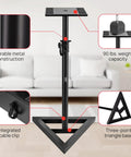 Beefy Speaker Stands Pair For Sonos Play 1 And Play 3, Telescoping From 26 To 52 Inches, heavy duty triangle base, black, living room setup