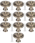 Retro Zinc Alloy Cabinet Pull Handles Set, 10 Pack, 17x10x9, Antique Brass Finish displayed with screws
