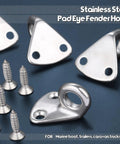 Top Shelf Heavy Hitter Stainless Steel Pad Eye Hooks Marine Grade Wall Mount Coat Hanger Screw Down Fender Hardware For Outdoor Rust Proof Rock Solid Grip 4 Pack, featuring triangular design and included screws.