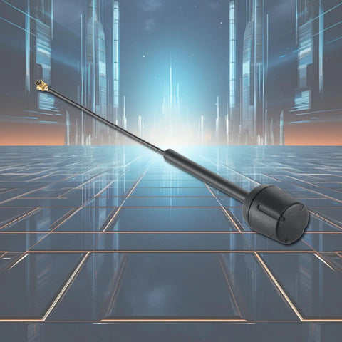 Omnidirectional FPV Drone Antenna Upgrade For Quadcopter And Helicopter Transmitters, black metal, futuristic background.