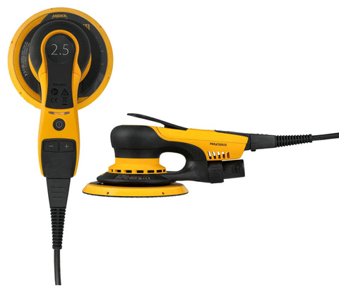 Top Tier 6 Inch Random Orbital Sander Featuring A Smooth Brushless Motor And Effective Dust Extraction Built For Rough Woodshop Jobs Drywall Sanding And Auto Detailing Comes With A Sturdy Zippered Case, showing front and side view.