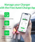 Hand holding smartphone showing app for Level 2 EV Charger 50 Amp Smart AI Electric Vehicle Charger With Wi Fi And Bluetooth EVSE.