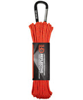 Paracord 175 Lightweight Visible Guyline For Tents And Tarps Reflective Orange 100 Ft Camping Cord For Clothesline Lanyard Belt Or Replacement Shoelace Ideal For Hiking And Travel, 2 mm nylon, shown packaged with carabiner.