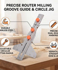 Solid Core Stainless Steel Router Milling Groove Bracket And Knockout Circle Cutting Jig With Crisp Dual Scale Markings, adjustable for precise cuts.