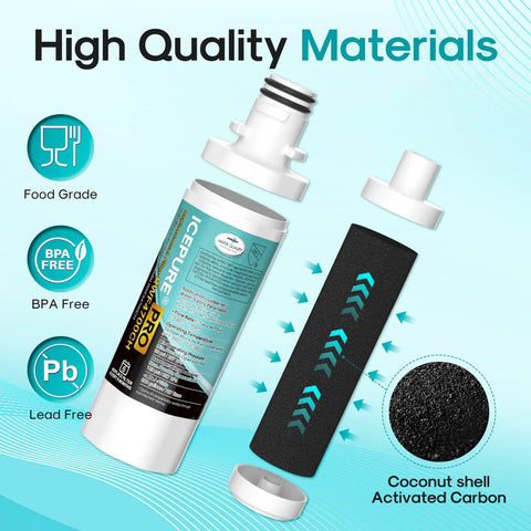 Replacement Refrigerator Water Filter 3 Pack NSF ANSI 401 Certified For Kenmore Elite LT1000P LT1000PC LT1000 And ADQ747935 Series Keeps Your Ice Clean And Fresh By Reducing Pharmaceuticals BPA And Contaminants, showing activated carbon detail