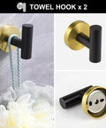 Five Piece Black And Gold Stainless Steel Bathroom Hardware Set showing a black and gold wall-mounted robe hook detail view