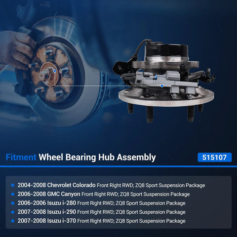 Front Right Wheel Bearing And Hub Assembly 515107 Plug And Play Direct Fit For Chevy Colorado 2004 2008 GMC Canyon RWD