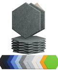 12 Pack Hexagon Acoustic Foam Panels With Heavy Duty Self Adhesive Backing To Muffle Background Noise And Tame Room Echoes Ideal For Keeping Your Home Office Totally Chill stacked in grey with assorted colors below.