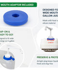 2 Pack Heavy Duty Liquid Pump For Gallon Jugs And 5 Gallon Buckets White BPA Free Leakproof Dispenser with 2" mouth adapter displayed.