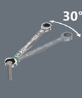 Joker 4pc Metric Ratcheting Combination Wrench Set with Secure Jaw Plate shown at 30-degree angle illustrating design.